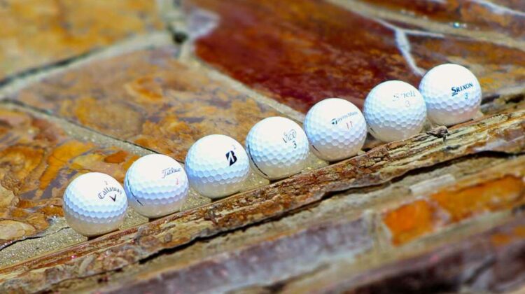 Assorted golf ball lineup.