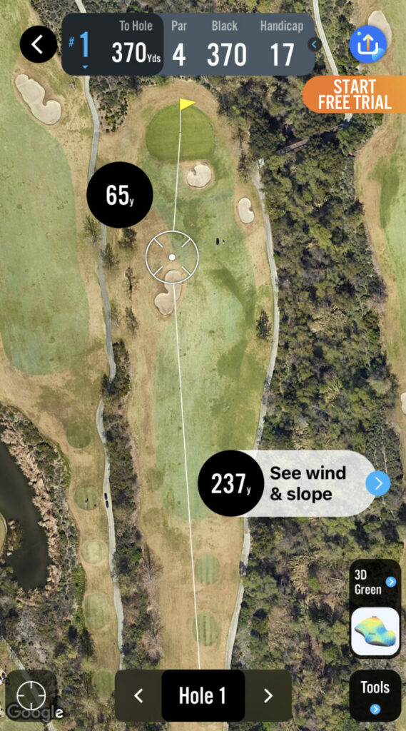 Simulating a golf hole on 18 Birdies Golf App.